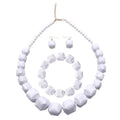 Halawly White Beads Necklace, Acrylic Costume Jewelry for Women Chunky Statement Strand Necklaces with Bracelet Dangle Earrings, Big African Beaded Necklace - color: White Set Long
