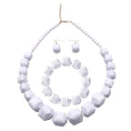 Halawly White Beads Necklace, Acrylic Costume Jewelry for Women Chunky Statement Strand Necklaces with Bracelet Dangle Earrings, Big African Beaded Necklace - color: White Set Long