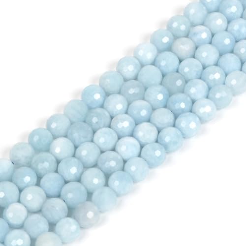 Aquamarine 8mm Gemstone Faceted Round Loose Strand Beads for DIY Necklace Bracelet Jewelry Making 15 Inch - color: Aquamarine