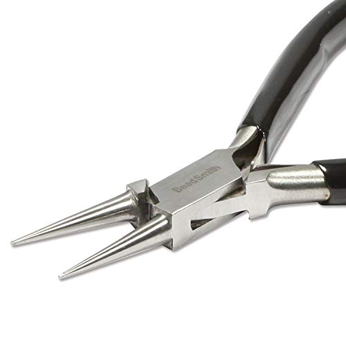 The Beadsmith Round Nose Pliers – Extra Fine Tips – 4.5 inches (114mm) – PVC Grip Handle with Double Leaf Springs – Jewelry Making Tool for Creating Bracelets, Earrings and Necklaces