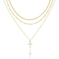 LANE WOODS Gold Plated Necklaces for Women - Multilayer Coin Medallion Pendant Necklace Adjustable Layering Choker Necklaces Chain Set Jewelry - style: Cross-Gold