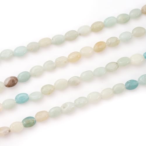 6×8mm Natural Amazonite Gemstone Loose Beads Flat Oval Healing Crystal Loose Stone Beads for Jewelry Necklace Bracelet Earring Craft - color: Amazonite