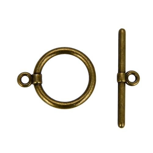 10 Sets Elegant Round Toggle Clasp T-Bar Closure 14mm (0.55 Inch) Tarnish Resistant Antique Bronze for DIY Craft Jewelry Making CF181-4 - color: Antique bronze (simple design), size: 14mm/simple - 10 Sets
