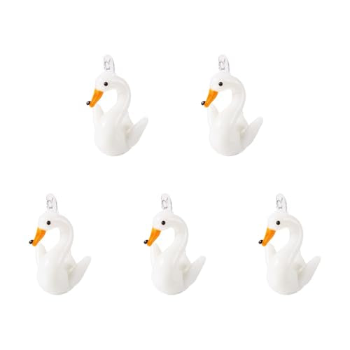FASHEWELRY 5Pcs Handmade Swan Lampwork Glass Pendants White Swan Goose Spacer Beads Charms for DIY Necklace Bracelet Jewelry Craft Making - color: Swan-White