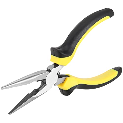 MUKCHAP 6 Pack 6 Inch Needle Nose Pliers, Spring Loaded Long Nose Pliers with Wire Cutter, Plastic Handle Needle Nose Pliers with Strippers for Cutter and Bending Wire, Black Yellow