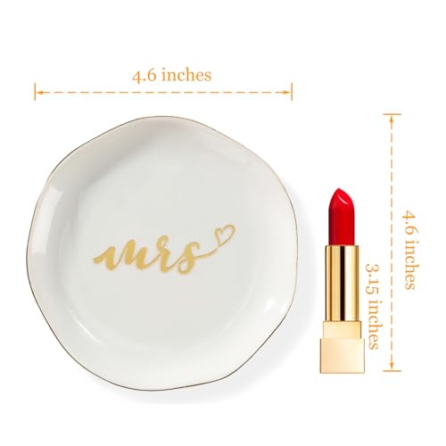 HOME SMILE Mrs Ring Dish, Engagement&Wedding Gifts for Women, Bridal Shower Present,Ceramic Jewelry Tray, 4.5" - style: Mrs