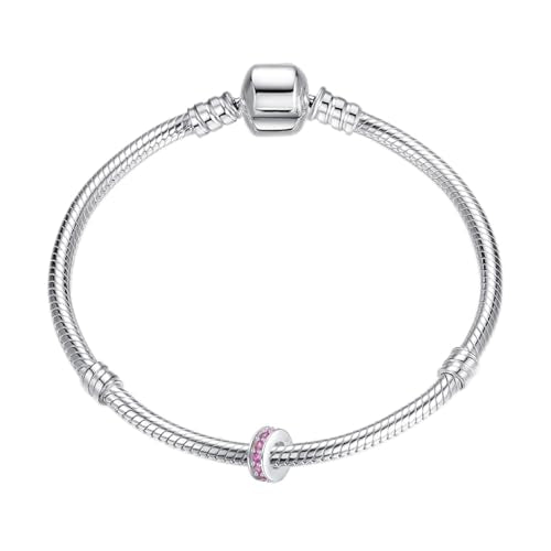 Clip Stopper Charms Sterling Silver Rondelle Spacer Bead Charm Stopper Charm for Pandora Charm Bracelets - color: Pink (1 pcs )