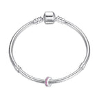 Clip Stopper Charms Sterling Silver Rondelle Spacer Bead Charm Stopper Charm for Pandora Charm Bracelets - color: Pink (4 pcs )