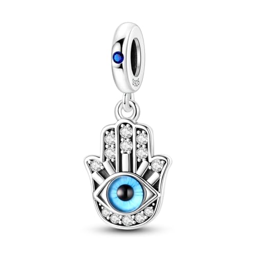 Cross Charms For Bracelets, Sterling Silver Butterfly Charms For Pandora Bracelets, Dangle Pendants & Bead Charm For DIY Jewelry - color: Hamsa Hand Evil Eye