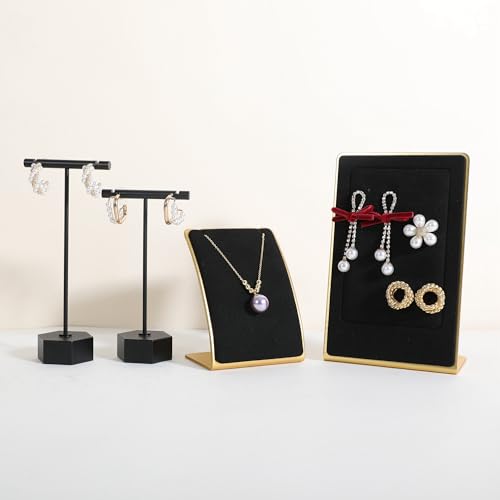 GemeShou Black Necklace display stand, Velvet Jewelry necklace display holder for selling, small metal earring neck storage organizer, online jewelry photography props【Black】 - color: black