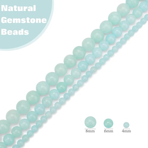 Vinswet 90pcs 4mm Aquamarine Natural Stone Beads Round Genuine Real Stone Beading Loose Gemstones DIY Smooth Bead for Bracelet Necklace Earrings Jewelry Making - color: Aquamarine, size: 4mm