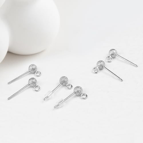 Silver Ball Earring Posts Hypoallergenic Earring Studs Ball Ear Pin with 925 Sterling Silver Post for DIY Jewelry Making Findings - color: A Style-Silver Dull Polish Ball