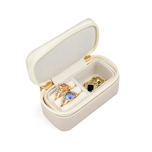 Mini Travel Jewelry Organizers Box for women with PU Leather Portable Small Jewelry Case with Compartments for Necklace Rings Earrings, Luxury Giftable Boxes (Pearl White, Mini) - color: Pearl White, size: Mini