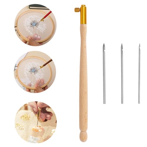 Tambour Hook with 3 Needles Wood Handle Embroidery Crochet Hook Kit for Beading Sequins DIY Sewing Accessories Needlework Tool Set Chain Stitch Embroidery Fabric Crafts Burlywood - color: BurlyWood