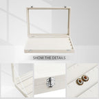 Wudygirl Jewelry Organizer Velvet Earring Organizer with Clear Lid 32 Pairs Earring Holder Jewelry Tray Display Case (Beige 64 Slot) - style: Beige Earrings Tray