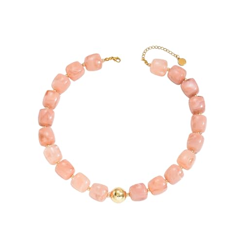 Chunky Acrylic Resin Beaded Necklace for Women Colorful Large Round Choker Adjustable Stack Acrylic Beads Necklace Resin Summer Party Jewelry - style: Peach Pink