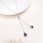 Long Necklace Sterling Silver Larait Bar Y Lariat Long Chain Drop Adjustable Necklace Gift for Her, 30" - style: Long Black Pearl Necklace