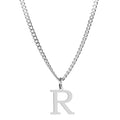 Men’s Minimal Initial Necklace, Stainless Steel Gold Silver Tone 26 Letters Pendant Necklace for Men Women 3.5mm Cuban Chain Waterproof - style: R
