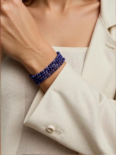 70pcs Natural Blue Point Stone Beads，4x6mm Egg Shape Loose Gemstone Beads for Jewelry Making Design Earring Necklace - color: blue point