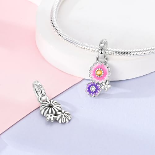 MULA 925 Sterling Silver Charms for Bracelets and Necklaces Lipstick and Bag Dangle Pendants Tower Camera Beads Jewelry Charms for Women - color: Daisy