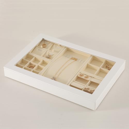 Dark Blue Jewelry Display Tray Ring Necklace Earring Bangle Organizer Multifunctional Storage Case for Jewelry Showcase (Large Tray(white)) - color: 15-White Flat Tray