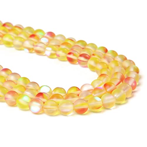 6mm Yellow Matte Aurora Crystal Glass Beads Frosted Glitter Shining Mermaid Round Loose Beads Moonstone for Jewelry Making DIY Bracelet Necklace Earrings - color: Yellow, size: 6mm