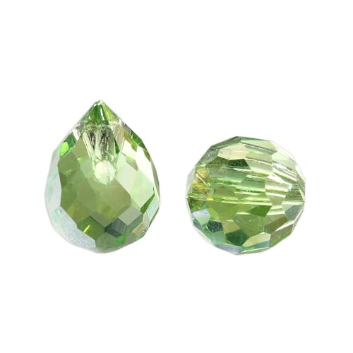100pcs Lime Green Glass Teardrop Beads Charms Water Drop Faceted AB Color Plated Beads Top Drilled Sparkly Prisms Chandelier Dangle Charms for DIY Earrings Necklace Bracelet Jewelry Craft 10.5x8mm - color: Lime Green