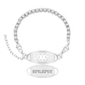 Women's Medical ID Bracelet with White Zircon Tennis Chain, Interchangeable Engraved Plate, Adjustable Lobster Clasp, Lightweight, Hypoallergenic, for Running, Outdoor, Daily Wear - color: White-EPILEPSY