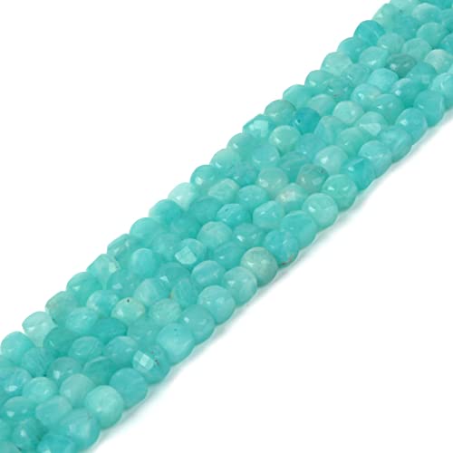 Natural Peruvian Amazonite Gemstone 4mm Faceted Cube Square Loose Beads 16 Inch for DIY Jewelry Making Beads - color: Peruvian Amazonite
