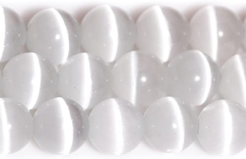 HAAMIIQII 45pcs 8mm White Cat Eye Beads Round Loose Gemstone Beads for Jewelry Making Strand 15 Inch - color: White, size: 8mm (45pcs)