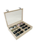 Large Beige Premium Quality Velvet Jewelry Display Box Tray Stackable Practical Trade Show Home Store Eyewear Tray with Glass Lid - color: Eyewear Tray with Lid