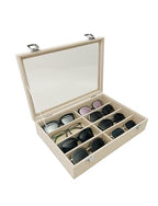 Large Beige Premium Quality Velvet Jewelry Display Box Tray Stackable Practical Trade Show Home Store Eyewear Tray with Glass Lid - color: Eyewear Tray with Lid