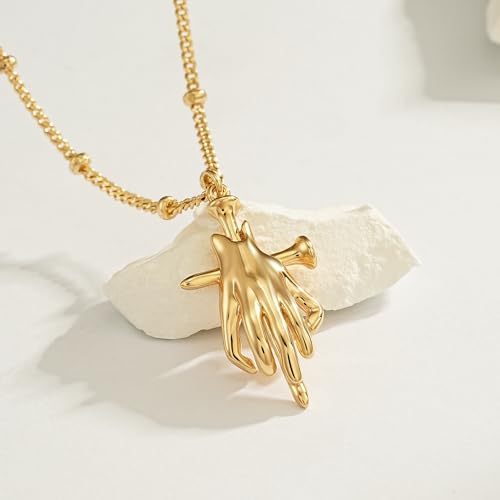 Fettero Dainty Gold Necklace for Women - 14K Gold Plated Hand Pendant Neckalces Gifts for Friends Hand Sign Language Trendy Charm Gesture Necklace Jewelry Gift - style: Nail