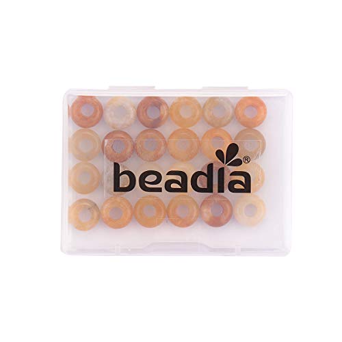 BEADIA Natural Yellow Jade Rondelle Stone with Large Hole (4mm) Loose Semi Gemstone Beads for Jewelry Making 10mmx4mm 24pcs - color: Yellow Jade, size: 10mm x 4mm
