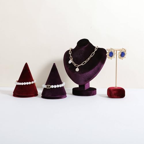 Velvet Necklace display stand for Selling, Jewelry Bust Mannequin for Show, Small Necklace Holder Stand【Purple】 - color: Purple