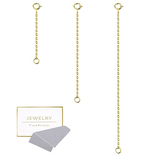 3 Pcs 925 Sterling Silver Necklace Extenders for Women Durable Strong Removable Necklace Bracelet Anklet Extension Jewelry Making Chains - color: 2 4 6 Inch, Gold