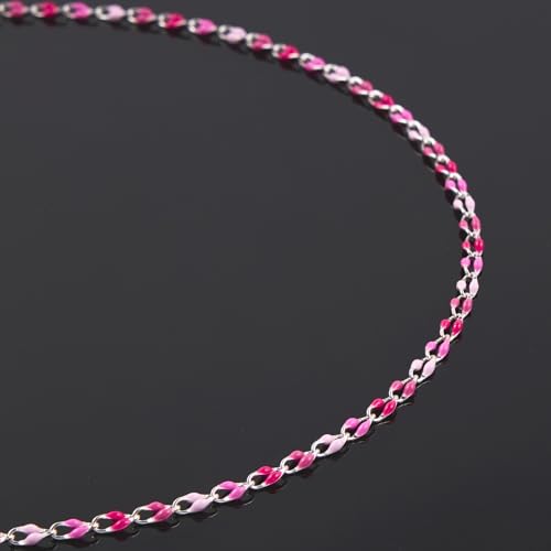 YOUBEIYEE 6.5 Feet Colorful Rose Pink Enamel Chain for Jewelry Making Oil Drip Link Chains Silver Plated Jewelry Chain Roll with Jewelry Findings - color: Rose Pink Silver