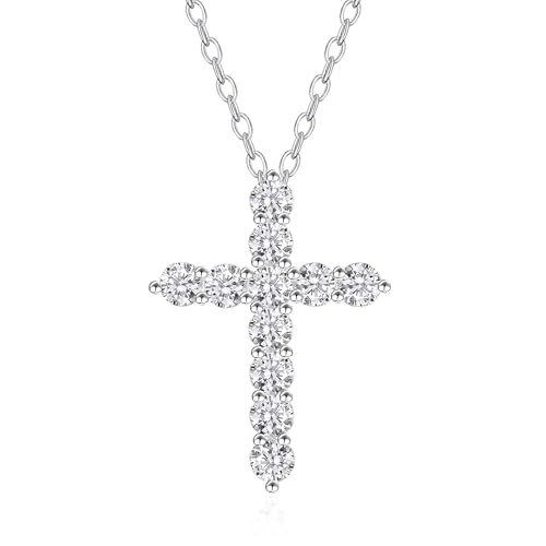 Stainless steel Cubic Zirconia Cross Necklace for Women Pendant with Chain 16"/18"+2" Perfect Jewelry Gifts for Birthday Christmas Mothers Day Wedding - size: 18+2 inches, style: Silver Cross