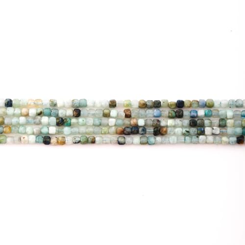 Faceted Natural Amazonite 2-3mm Cube Square Loose Beads Gemstone Small Loose Beads Healing Crystal Energy Stone for DIY Jewelry Making 15" - color: Amazonite2
