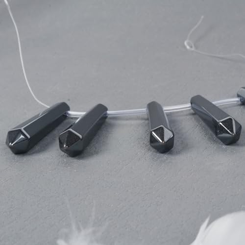 50mm Natural Hematite Hexagonal Wand Jewelry Making Crystal Pointed Chakra Reiki Healing Beads 2mm Hole Drilled(Pack of 5) - color: Hematite