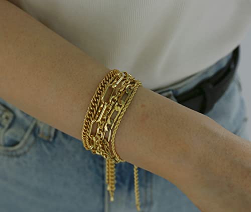 Waterproof Gold Chain Bracelet For Women Non Tarnish,14K Gold Plated Link Dainty Bracelets Stake Layered Bracelet Set Hypoallergen Gold Jewelry - color: Style-11