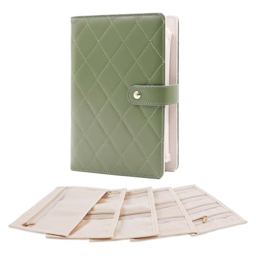 Travel Jewelry Organizer Case,Portable Jewelry Organizers Storage Book, Compact Jewelry Roll for Earrings, Rings, Necklaces - Perfect Jewelry Travel Bag for Women - color: Avocado Green