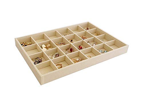 Premium Grade Velvet Sturdy Jewelry 24 Grids Display Tray Stackable Rings Necklace Gemstone Shows Store Home Organizer Soft Beige - color: 24 Grid