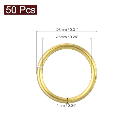 uxcell 50Pcs Open Jump Rings, 8mm/0.31" OD Brass Jump Ring Connectors 1mm Thick O Rings for Necklaces Bracelet Jewelry Making Keychain DIY Craft, Gold Tone - size: 8mmx1mm