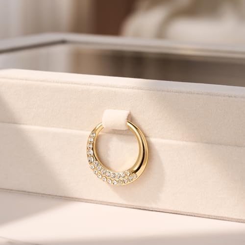 bussdis Glass Lid Jewelry Organizer Box – Beige Velvet Jewelry Case with Ring Slots, Necklace Hooks & Removable Compartments for Earrings, Rings & Bracelets - color: Beige