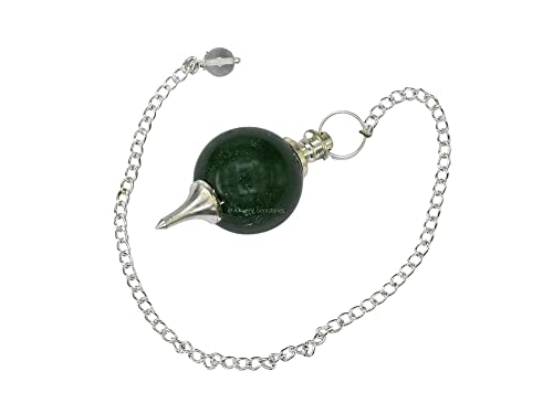 Amazing Gemstone Green Aventurine Crystal Ball Pendulum for Divination - Dowsing Pendulum Necklace with Chain and Quartz Bead for Reiki Healing and Crystal Grid Meditation - color: Green Aventurine