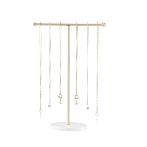Metal T-Bar Necklace Holder Stand, Necklace Hanging Display Stand, Tabletop Jewelry Organizer Stand for Necklace Bracelet Earring Display (Gold With Solid Acrylic Base) - color: Gold, size: Oval Acrylic Base