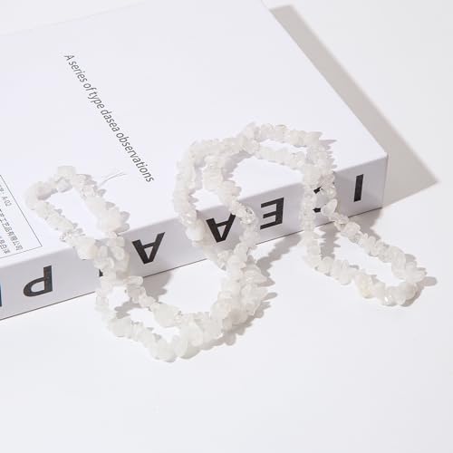 Natural Chip Stone Beads About 200pcs White Crystal Stones 5-8mm Irregular Gemstone Healing Crystal Loose Rocks for Bracelet Necklace Earrings Jewelry Making(White Crystal) - color: white crystal