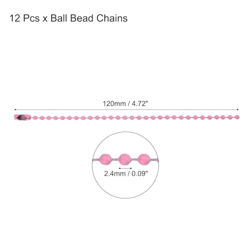 MECCANIXITY Ball Bead Chain Beaded Necklace Chains 5 Inch Adjustable Metal Ball Chains 2.4mm/0.1inch Keychain for Jewelry Making,DIY Craft Projects,Pack of 12(Pink) - color: Pink