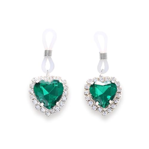 Sparkling Crystal Heart Fake Nipple Ring for Women Cubic Zirconia Hearts Dangle Non Piercing Adjustable Nipplerings Nipple Noose Non Pierced Body Jewelry - color: Green